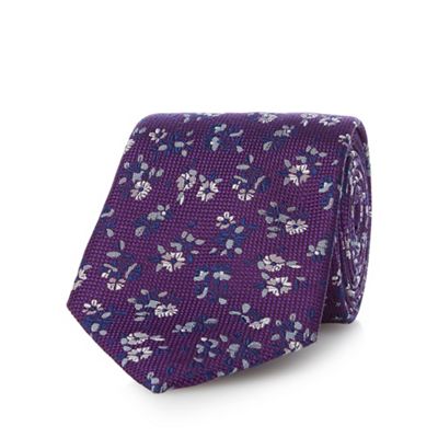 Purple floral print silk tie